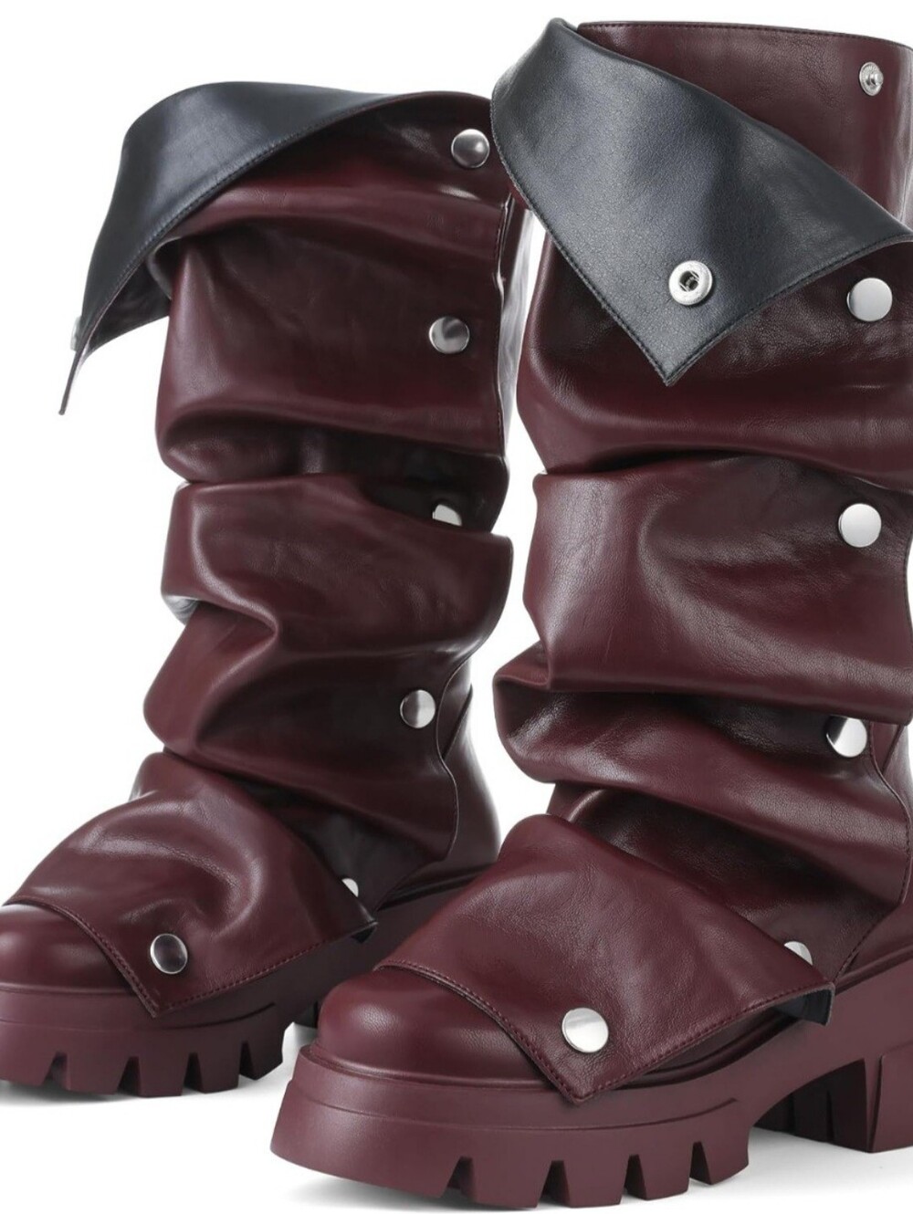Slouchy Lace-Up Women's Boots in Burgundy with Snap Accents